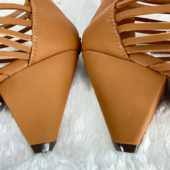 NEW! C COMFORT tan strappy sandal 3" heel zipper back over ankle - SZ 8 - Picture 6 of 10